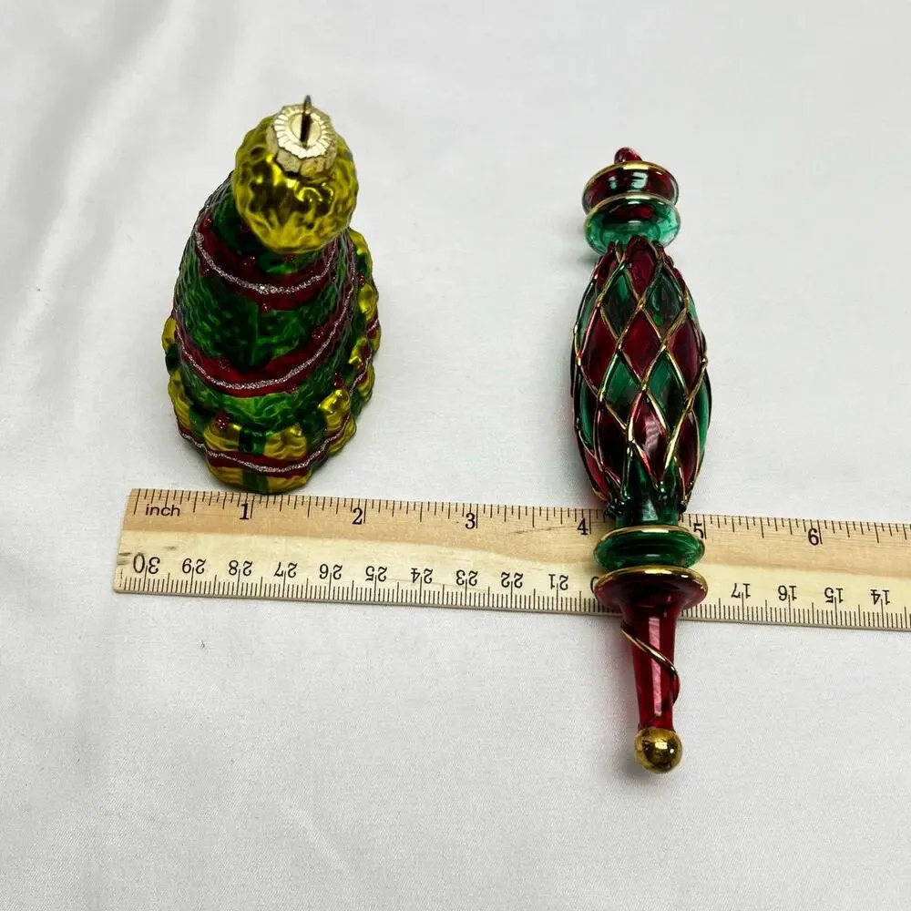 Vintage Glass Blown Ornaments (2) Christmas Tree & Long Icicle Stained Glass - Picture 5 of 6